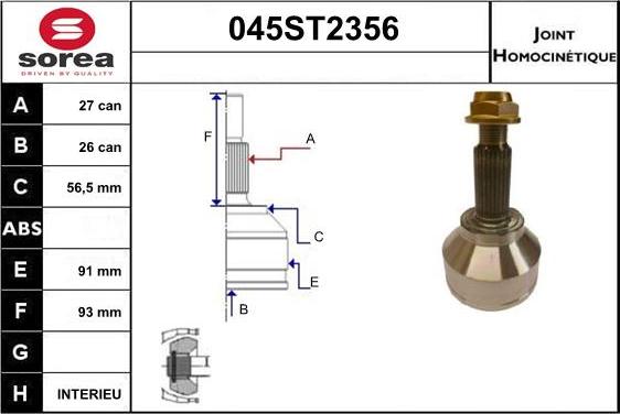 STARTCAR 045ST2356 - Шарнирный комплект, ШРУС, приводной вал autospares.lv