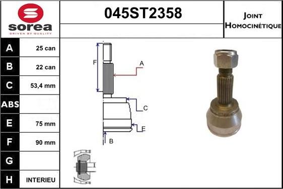 STARTCAR 045ST2358 - Шарнирный комплект, ШРУС, приводной вал autospares.lv