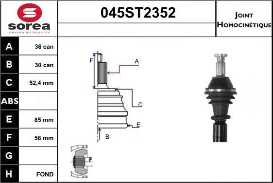 STARTCAR 045ST2352 - Шарнирный комплект, ШРУС, приводной вал autospares.lv