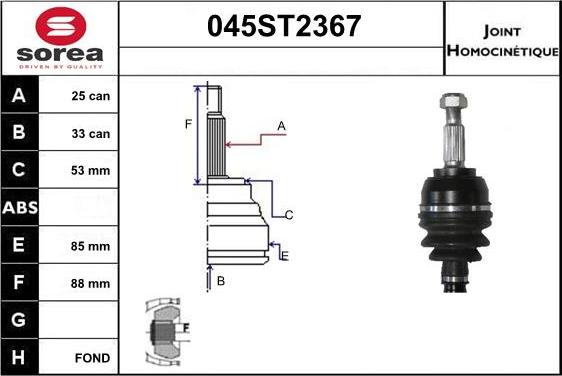 STARTCAR 045ST2367 - Шарнирный комплект, ШРУС, приводной вал autospares.lv