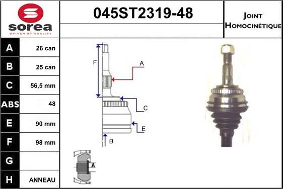 STARTCAR 045ST2319-48 - Шарнирный комплект, ШРУС, приводной вал autospares.lv