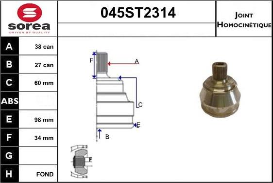 STARTCAR 045ST2314 - Шарнирный комплект, ШРУС, приводной вал autospares.lv