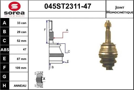 STARTCAR 045ST2311-47 - Шарнирный комплект, ШРУС, приводной вал autospares.lv