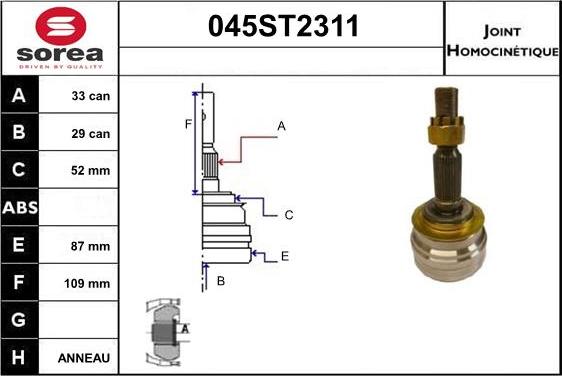 STARTCAR 045ST2311 - Шарнирный комплект, ШРУС, приводной вал autospares.lv