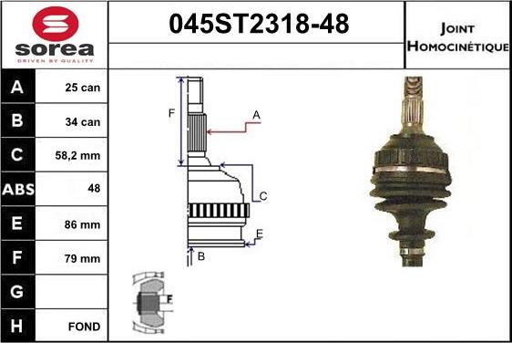 STARTCAR 045ST2318-48 - Шарнирный комплект, ШРУС, приводной вал autospares.lv