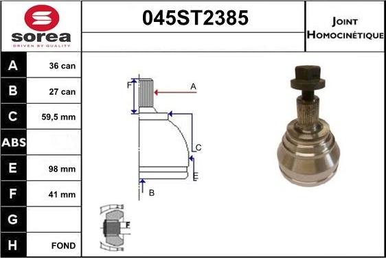 STARTCAR 045ST2385 - Шарнирный комплект, ШРУС, приводной вал autospares.lv