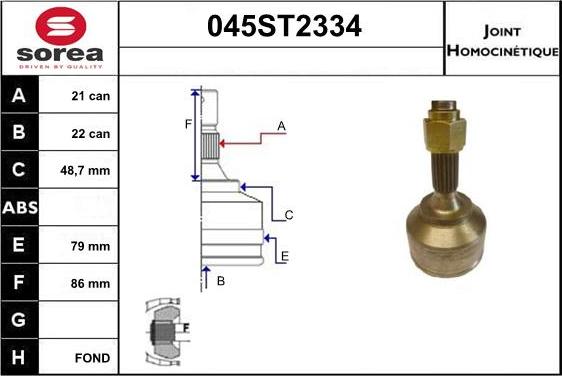 STARTCAR 045ST2334 - Шарнирный комплект, ШРУС, приводной вал autospares.lv