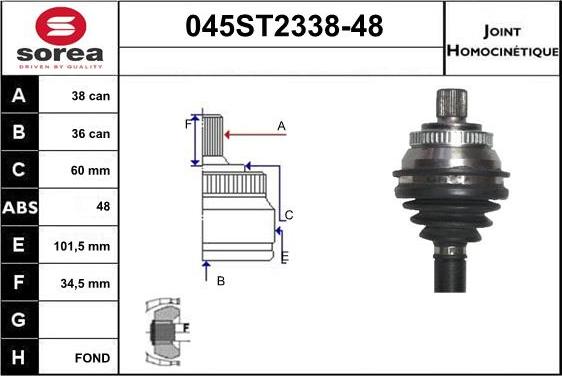 STARTCAR 045ST2338-48 - Шарнирный комплект, ШРУС, приводной вал autospares.lv