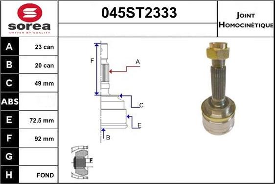 STARTCAR 045ST2333 - Шарнирный комплект, ШРУС, приводной вал autospares.lv