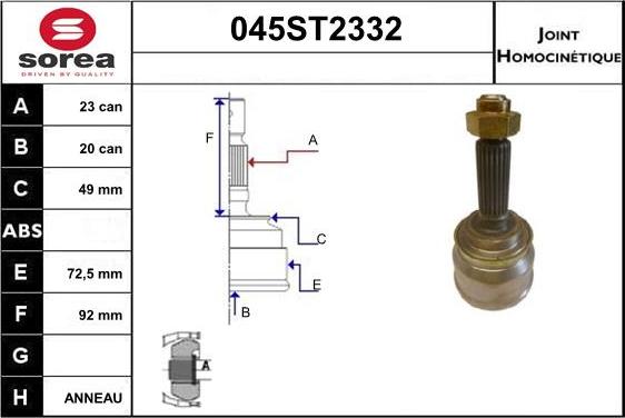 STARTCAR 045ST2332 - Шарнирный комплект, ШРУС, приводной вал autospares.lv