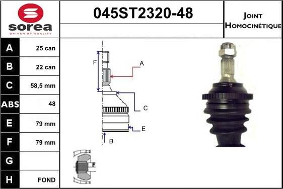 STARTCAR 045ST2320-48 - Шарнирный комплект, ШРУС, приводной вал autospares.lv