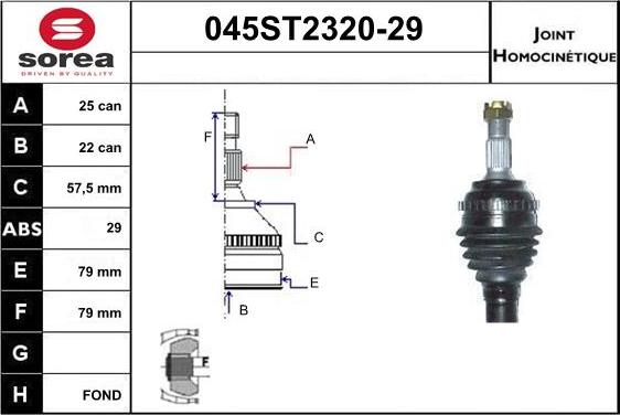 STARTCAR 045ST2320-29 - Шарнирный комплект, ШРУС, приводной вал autospares.lv