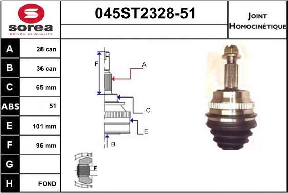 STARTCAR 045ST2328-51 - Шарнирный комплект, ШРУС, приводной вал autospares.lv