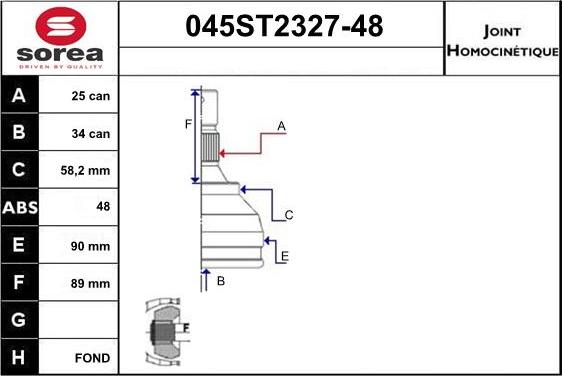 STARTCAR 045ST2327-48 - Шарнирный комплект, ШРУС, приводной вал autospares.lv