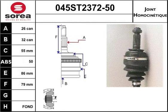 STARTCAR 045ST2372-50 - Шарнирный комплект, ШРУС, приводной вал autospares.lv