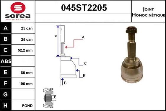 STARTCAR 045ST2205 - Шарнирный комплект, ШРУС, приводной вал autospares.lv