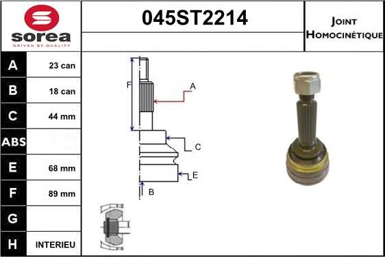 STARTCAR 045ST2214 - Шарнирный комплект, ШРУС, приводной вал autospares.lv