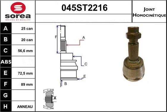 STARTCAR 045ST2216 - Шарнирный комплект, ШРУС, приводной вал autospares.lv