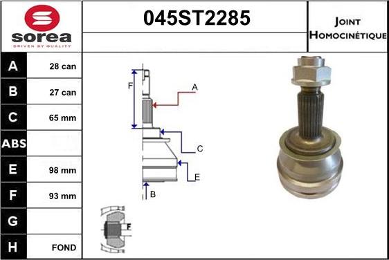 STARTCAR 045ST2285 - Шарнирный комплект, ШРУС, приводной вал autospares.lv