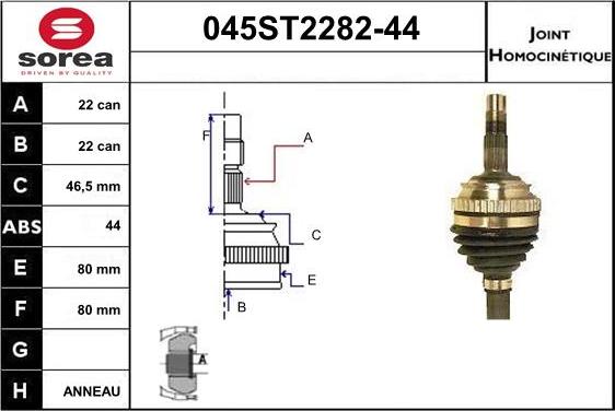 STARTCAR 045ST2282-44 - Шарнирный комплект, ШРУС, приводной вал autospares.lv