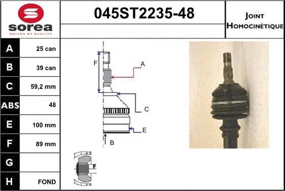 STARTCAR 045ST2235-48 - Шарнирный комплект, ШРУС, приводной вал autospares.lv