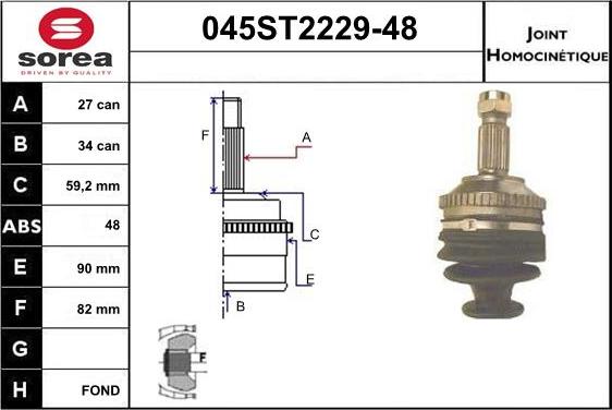 STARTCAR 045ST2229-48 - Шарнирный комплект, ШРУС, приводной вал autospares.lv