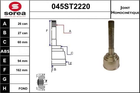 STARTCAR 045ST2220 - Шарнирный комплект, ШРУС, приводной вал autospares.lv