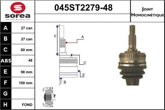 STARTCAR 045ST2279-48 - Шарнирный комплект, ШРУС, приводной вал autospares.lv