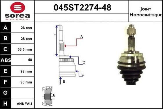 STARTCAR 045ST2274-48 - Шарнирный комплект, ШРУС, приводной вал autospares.lv