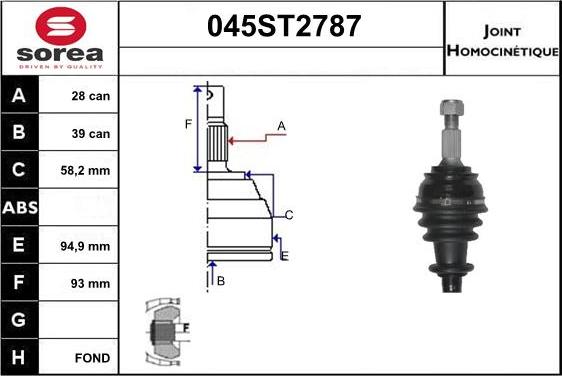 STARTCAR 045ST2787 - Шарнирный комплект, ШРУС, приводной вал autospares.lv