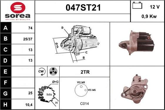 STARTCAR 047ST21 - Стартер autospares.lv