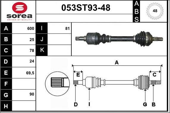 STARTCAR 053ST93-48 - Приводной вал autospares.lv