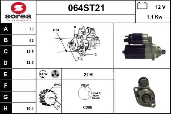 STARTCAR 064ST21 - Стартер autospares.lv