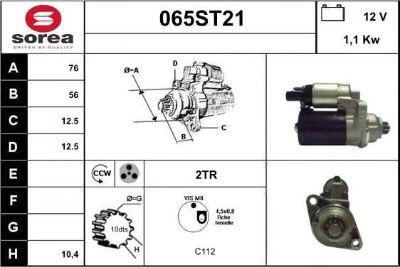 STARTCAR 065ST21 - Стартер autospares.lv