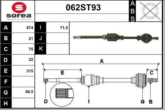 STARTCAR 062ST93 - Приводной вал autospares.lv