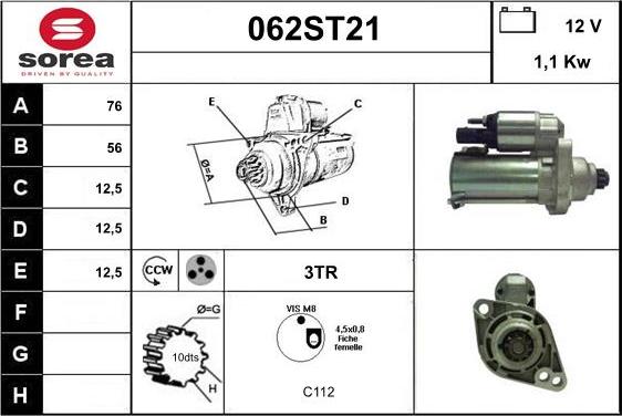 STARTCAR 062ST21 - Стартер autospares.lv