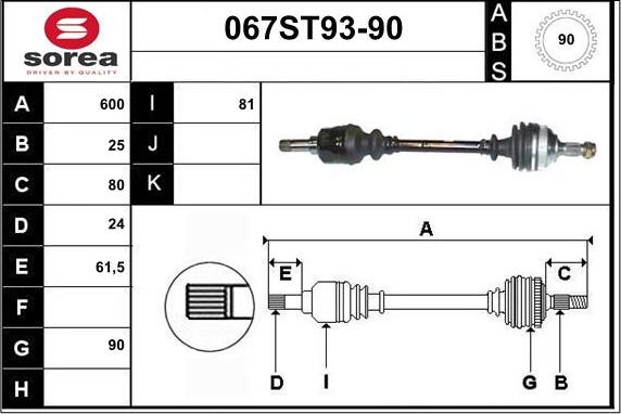 STARTCAR 067ST93-90 - Приводной вал autospares.lv