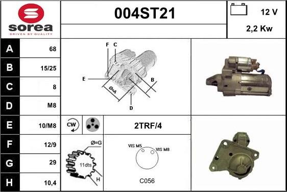 STARTCAR 004ST21 - Стартер autospares.lv