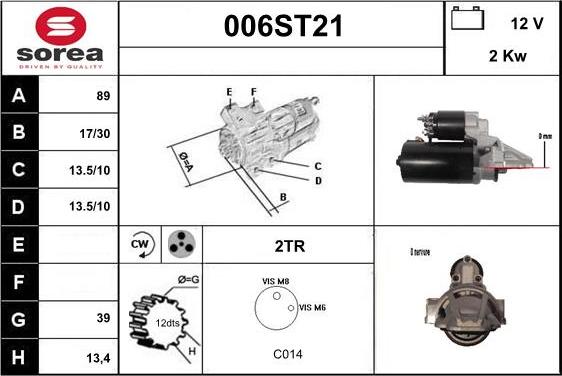 STARTCAR 006ST21 - Стартер autospares.lv