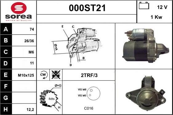 STARTCAR 000ST21 - Стартер autospares.lv