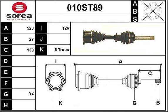 STARTCAR 010ST89 - Приводной вал autospares.lv