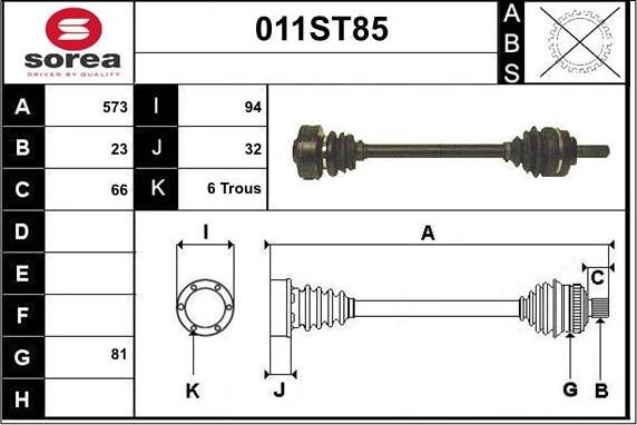 STARTCAR 011ST85 - Приводной вал autospares.lv