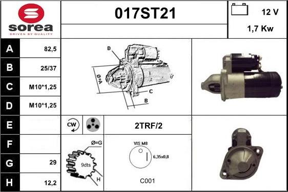 STARTCAR 017ST21 - Стартер autospares.lv