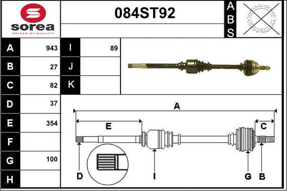 STARTCAR 084ST92 - Приводной вал autospares.lv