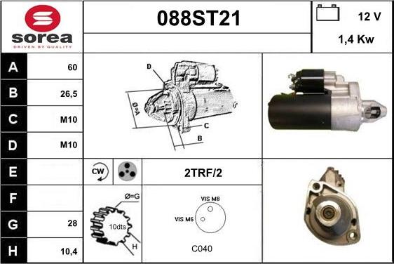 STARTCAR 088ST21 - Стартер autospares.lv