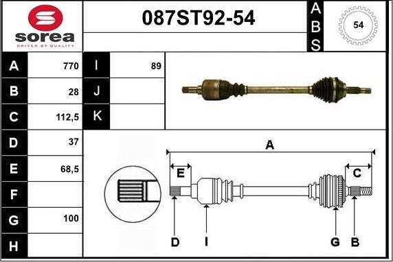 STARTCAR 087ST92-54 - Приводной вал autospares.lv