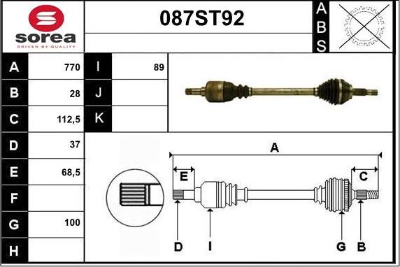 STARTCAR 087ST92 - Приводной вал autospares.lv