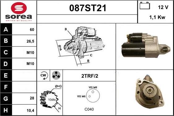 STARTCAR 087ST21 - Стартер autospares.lv