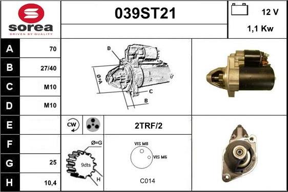 STARTCAR 039ST21 - Стартер autospares.lv