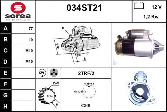 STARTCAR 034ST21 - Стартер autospares.lv